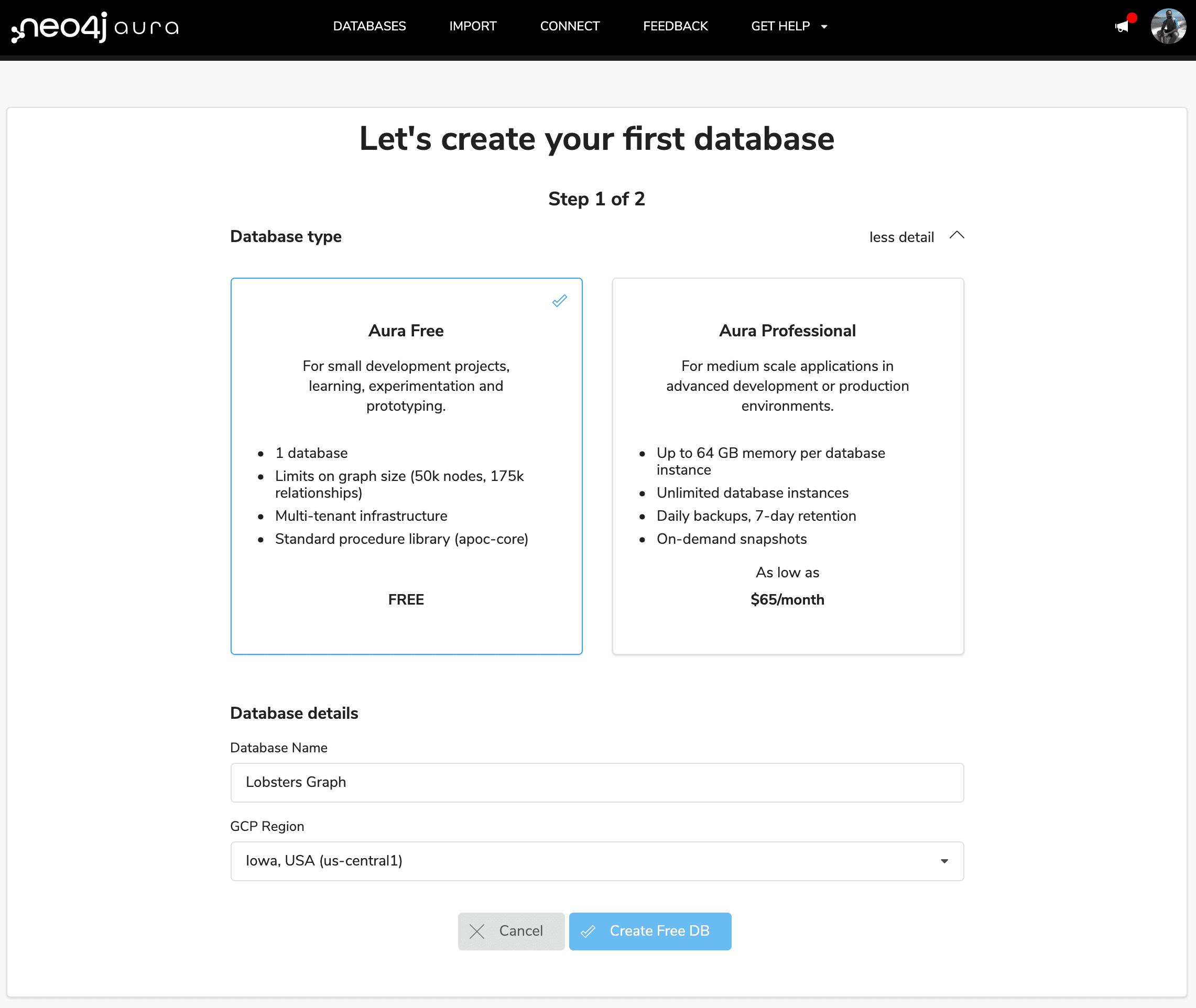 Provisioning a Neo4j Aura Free instance