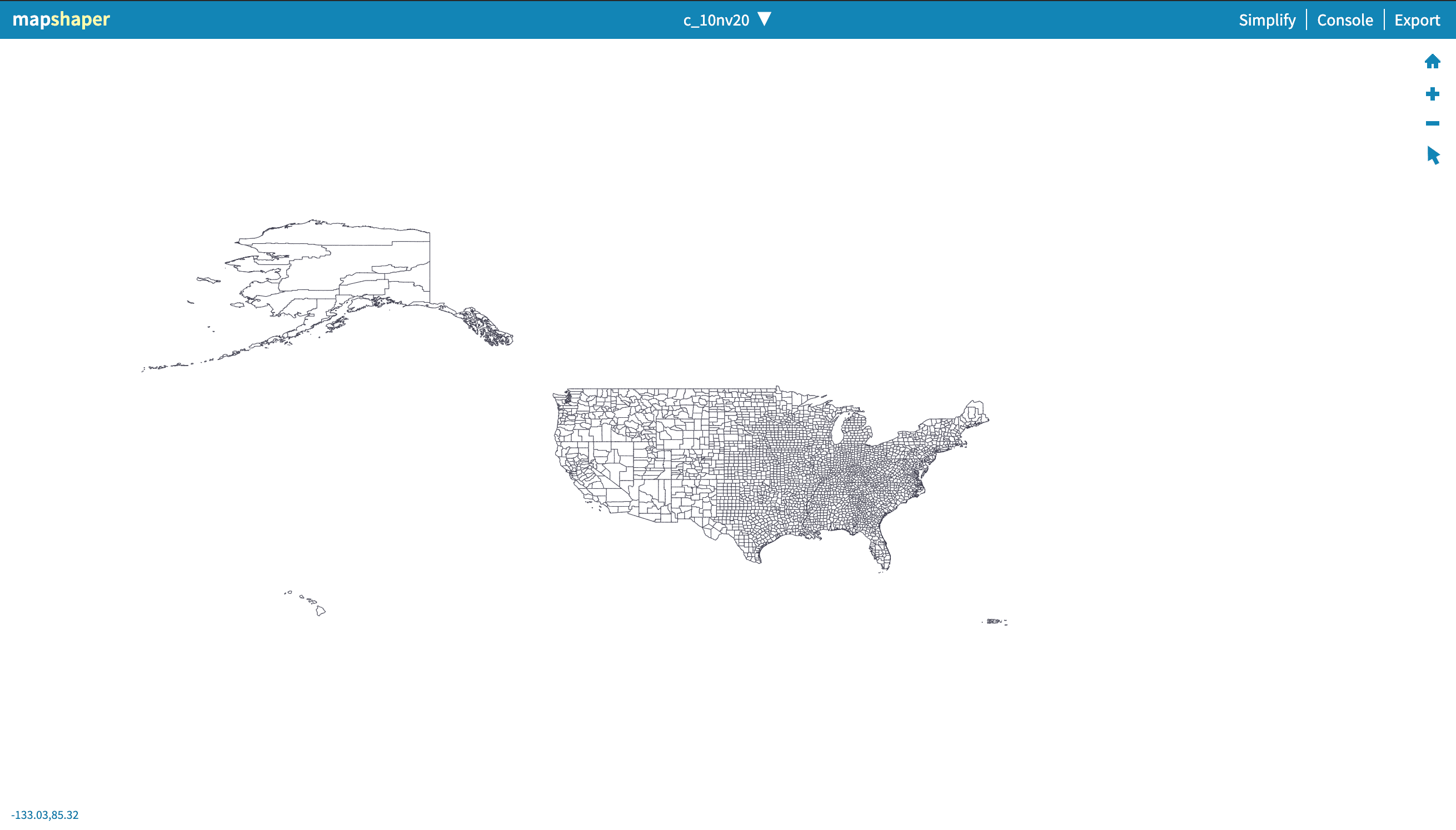 Mapshaper online geospatial data conversion tool