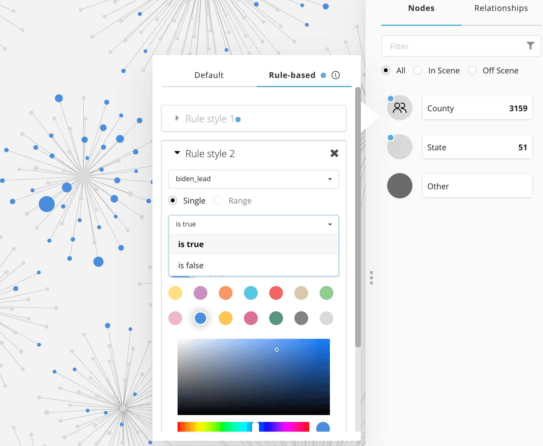 Styling node color using rule-based styling