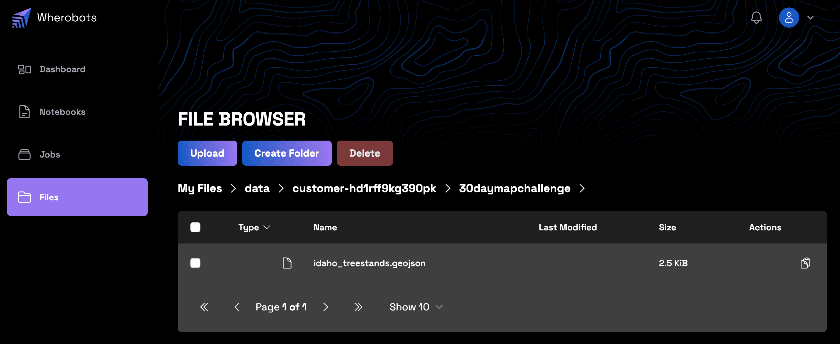 The Wherobots Files interface